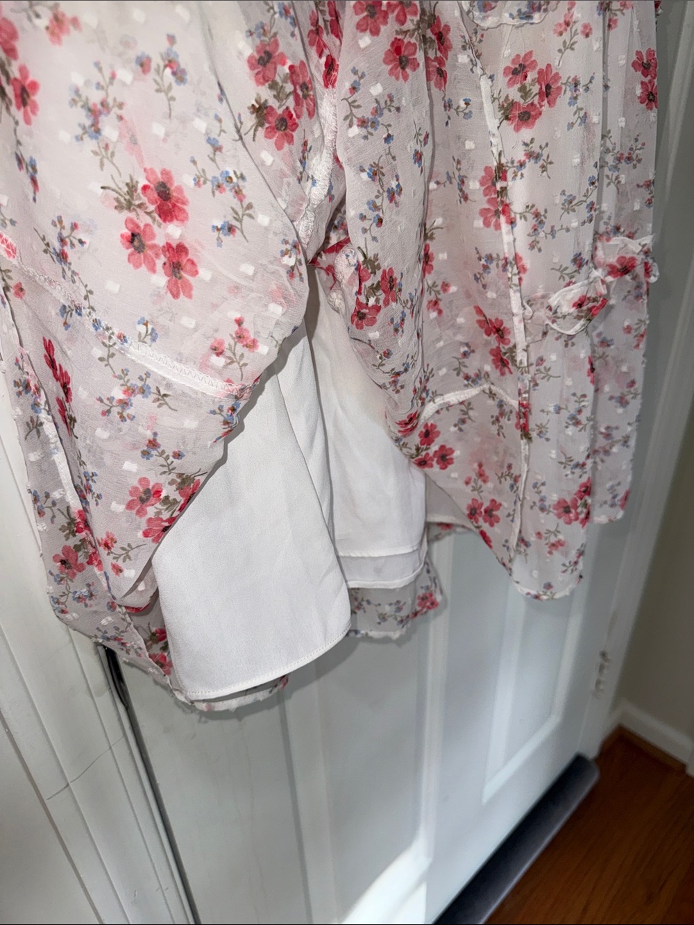 CeCe White Floral Smocked Dress with Coral and Blue Blooms - Picture 6 of 8